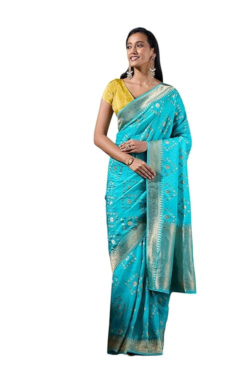 Taneira Women Blue Viscose Woven Saree with Unstitched Blouse Piece (SAPP01AB0919-Blue)