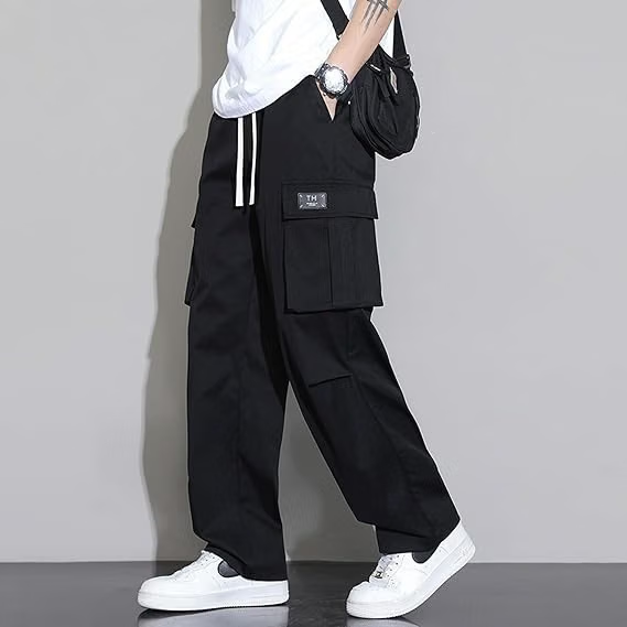 Black Cotton Blend Men's Sports Trackpants