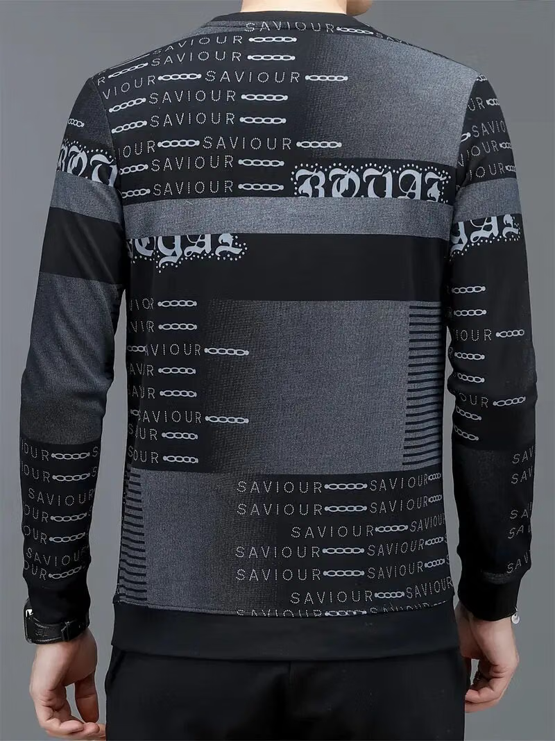 Polyester Regular Fit Printed Full Sleeves Men's Round T-Shirt - Grey