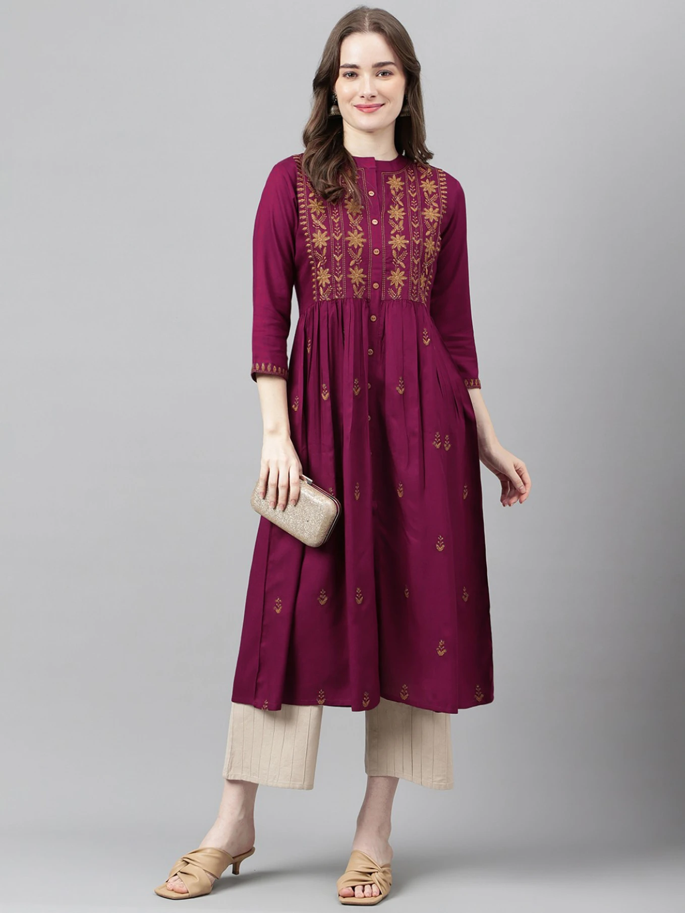 FASHION PATTI Women Embroidered Viscose Rayon A-line Kurta (Maroon)