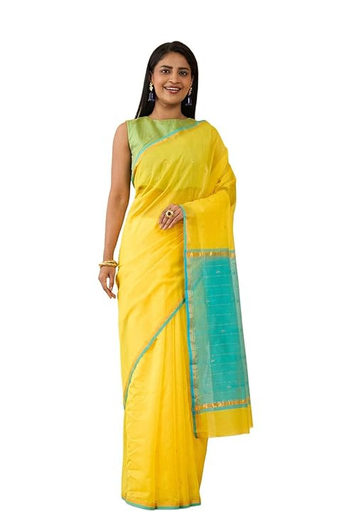 Taneira Women Yellow Embroidered Pure Silk Cotton Saree with Unstitched Blouse Piece (SABFCCHSC0101-Yellow)