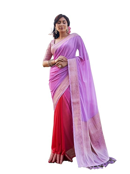 Vardha Women's Pure Georgette Saree with Plain Weave and Unstitched Matching Blouse Piece | Sari for Women