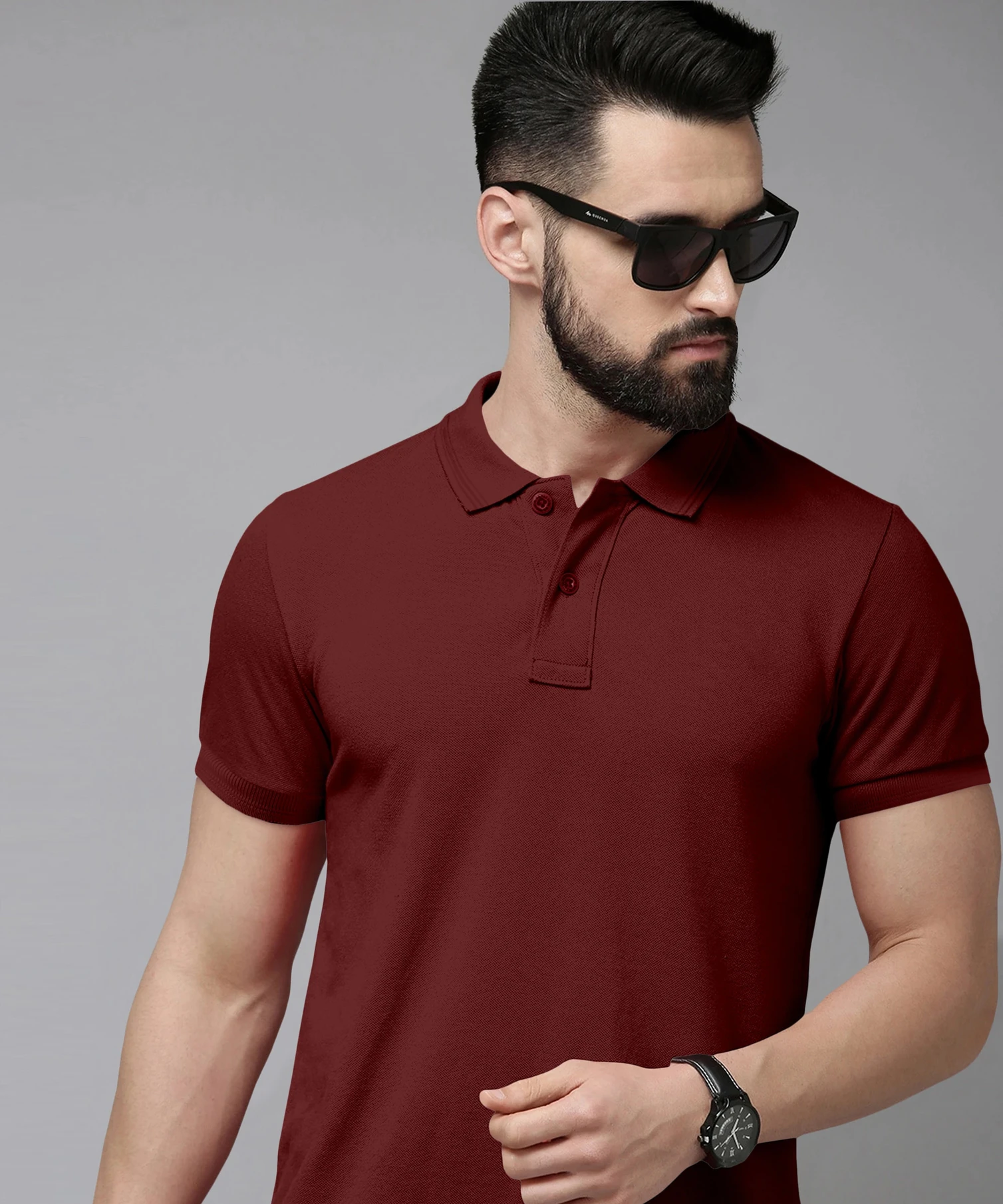 METRONAUT Solid Men Polo Neck Polycotton Maroon T-Shirt