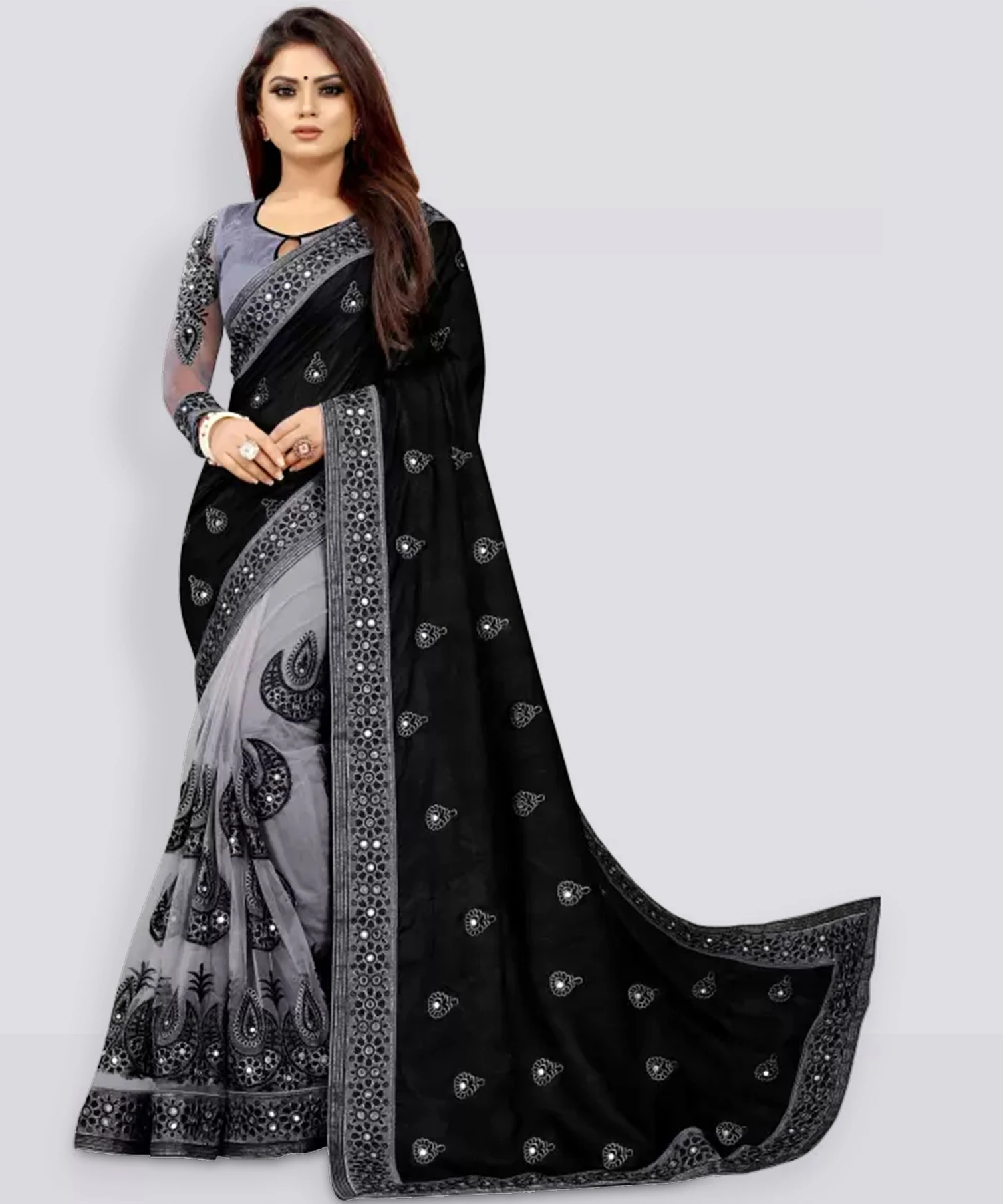 hesika Solid/Plain, Embellished Daily Wear Art Silk Saree (Black)