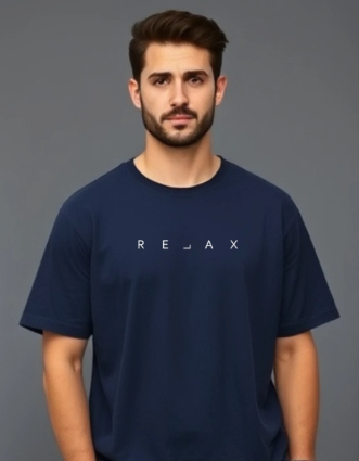 Men Printed Round Neck Cotton Blend Navy Blue T-Shirt