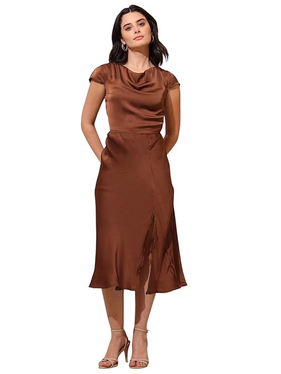 PURVAJA Women’s Cowl Neck Silk Blend Dress