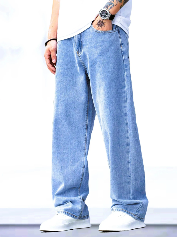 Men Loose Fit Mid Rise Light Blue Jeans