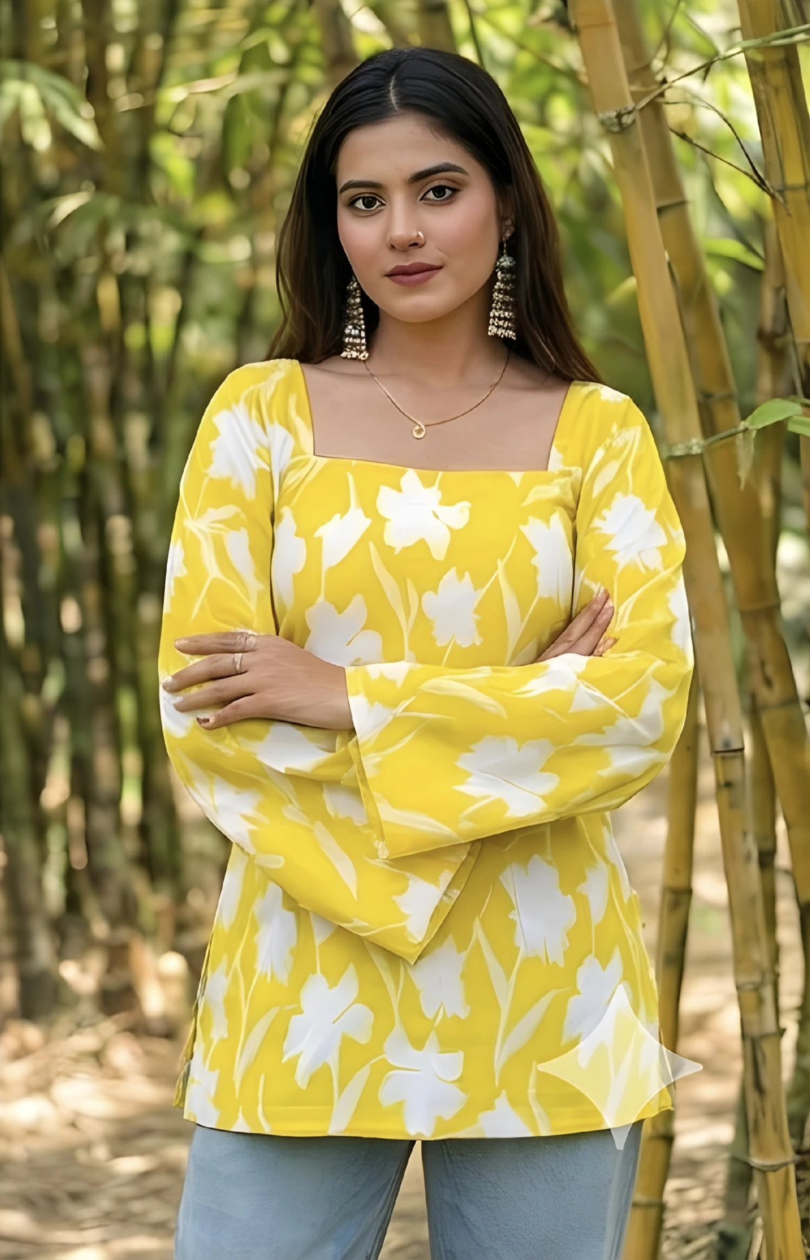Women Floral Print, Printed Viscose Rayon Straight Kurta (Yellow)