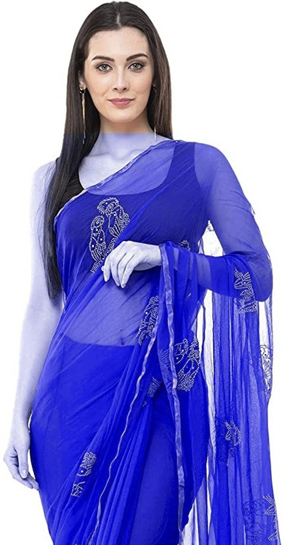 The Fashion Attire Embellished Bollywood Chiffon Saree (Dark Blue)