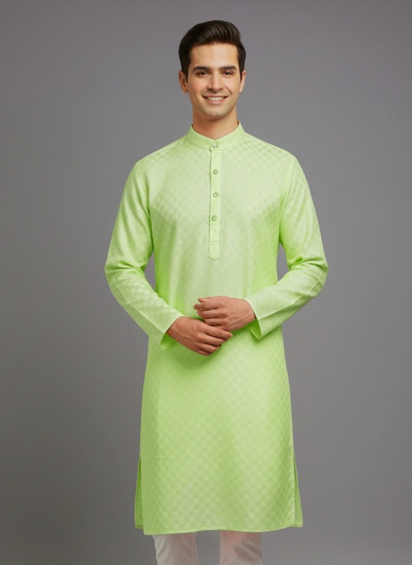 Tibra Collection Men Solid Cotton Blend Straight Kurta (Light Green)
