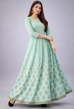 Long Gown Kurti in Light blue Rayon for Charming women