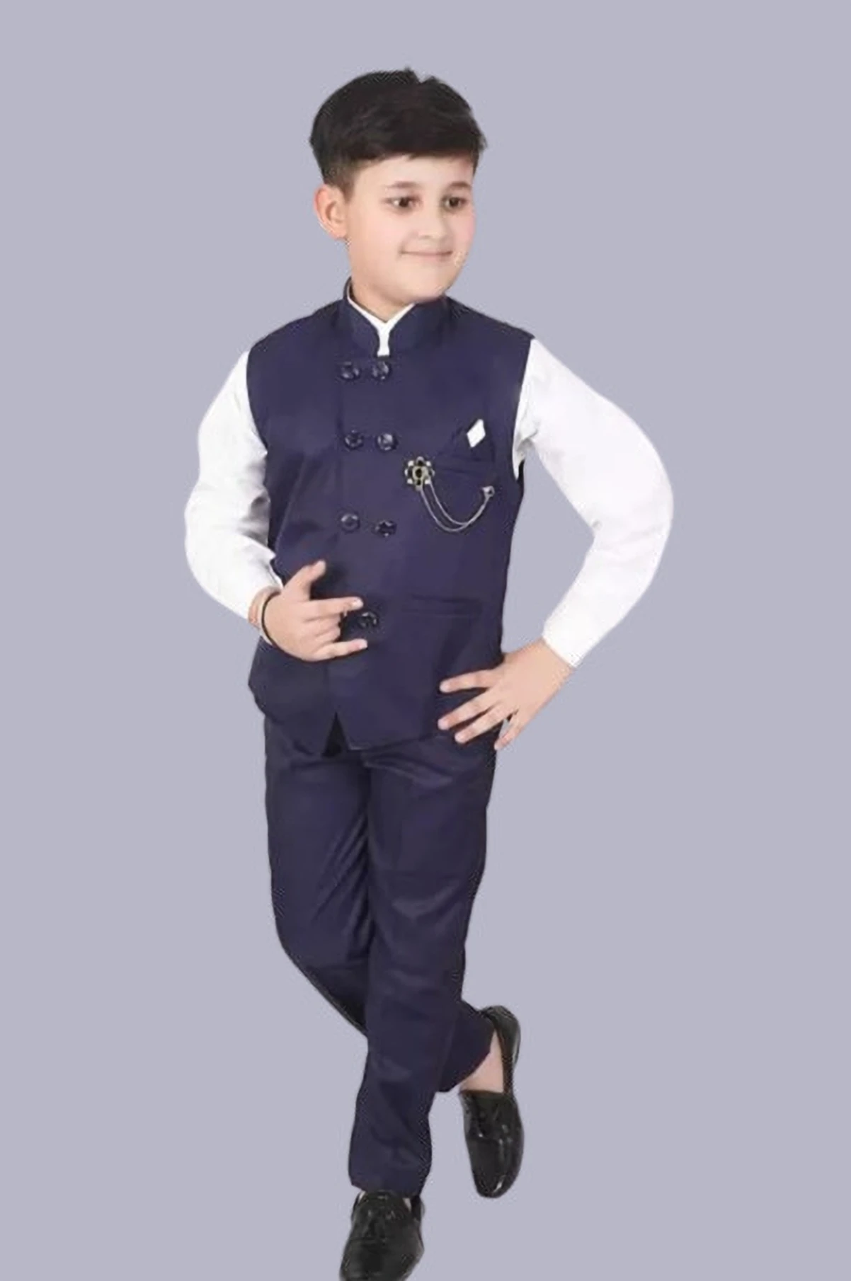 Aashvi garments Boys Party(Festive) Waistcoat Shirt, Pant (Blue)