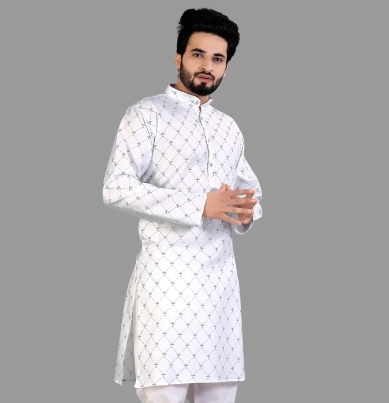 Men Printed Cotton Blend Straight Kurta (Multicolor)