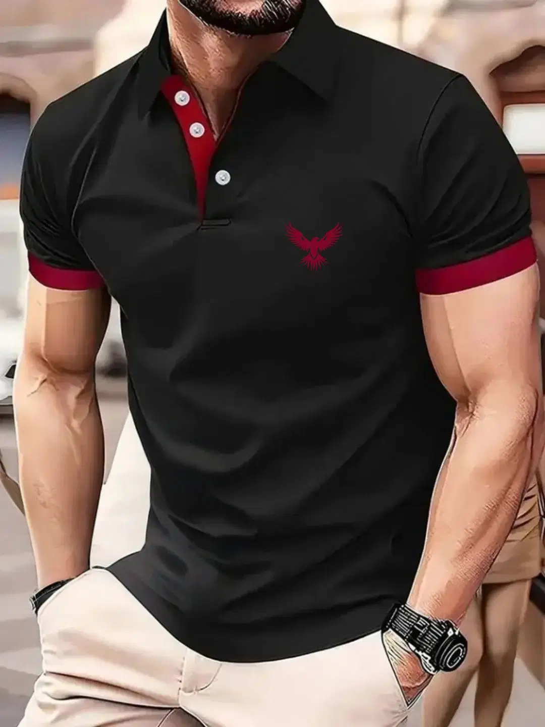 Men Cotton Blend Regular Fit Solid Polo T Shirt ( Black )
