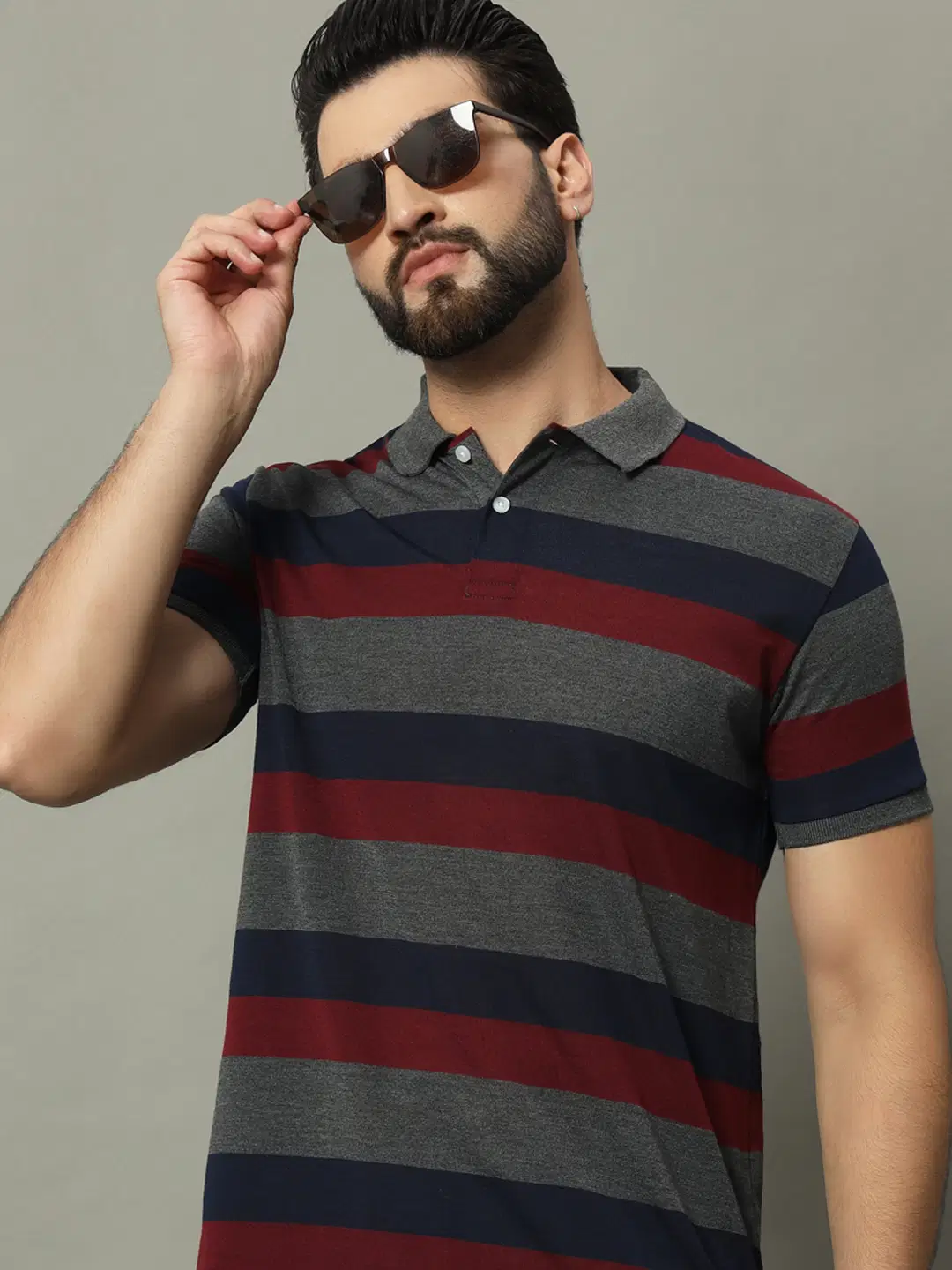 Cotton Blend Regular Fit Striped Half Sleeves Men's Polo T Shirt - Multicolor ( Pack of 1 )