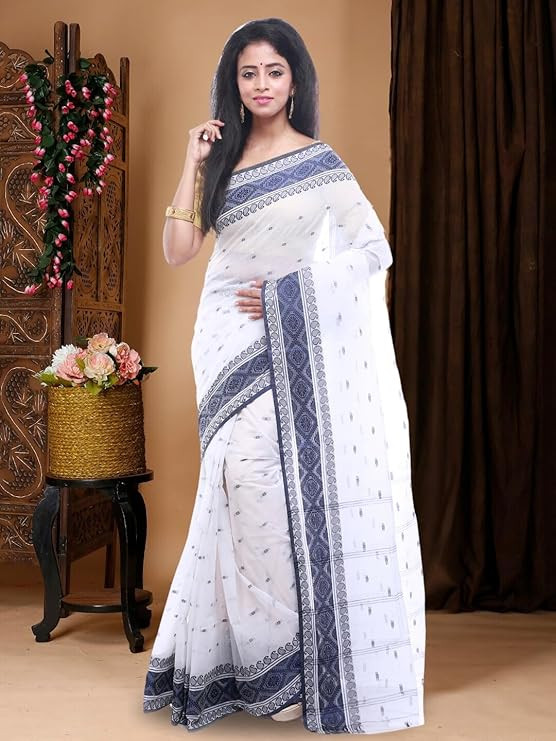 T.J. SAREES Pure Cotton Sarees for Women Traditional Tant Sarees Elegant and Comfortable Cotton Saree for All Occasions Without Blouse (Pack Of 1)