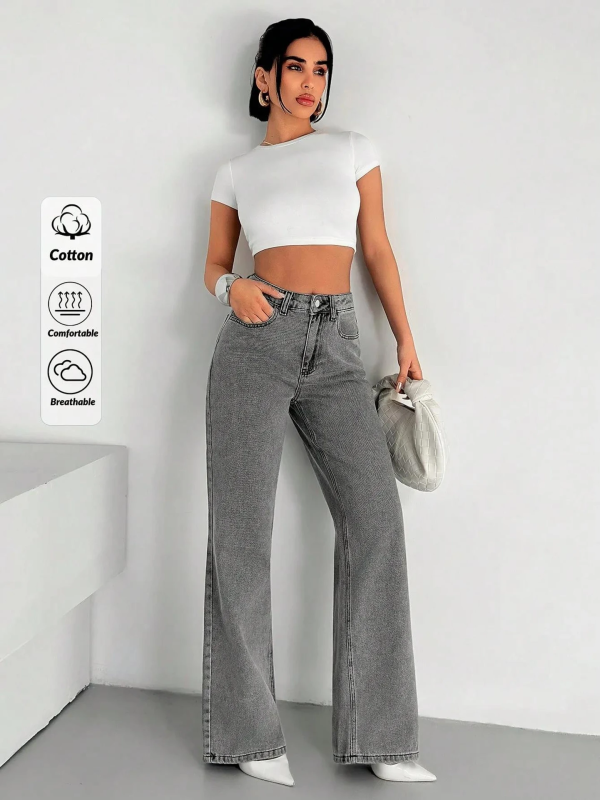 Women Straight Fit High Rise Grey Jeans