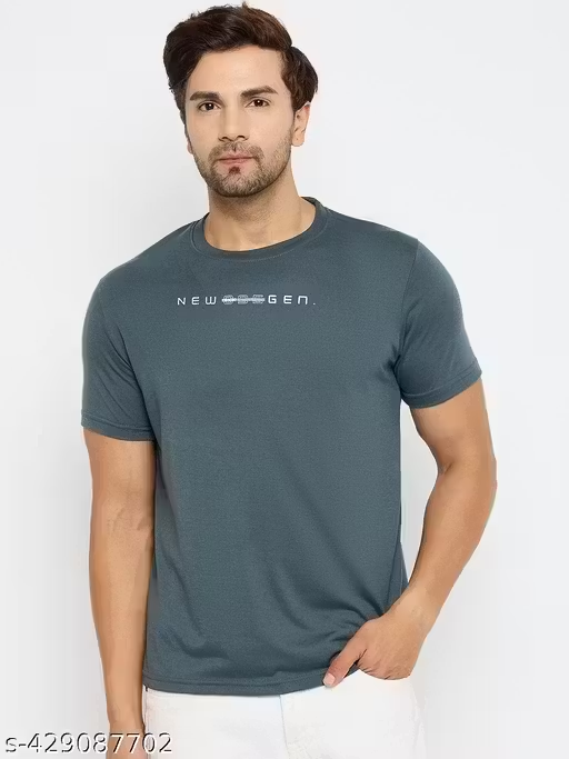 Mens Cotton Blend Navy Casual Wear Regular Fit Printed Tshirt