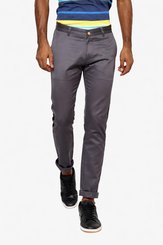 Men's Grey Cotton Solid Mid-Rise Casual Regular Fit Chinos