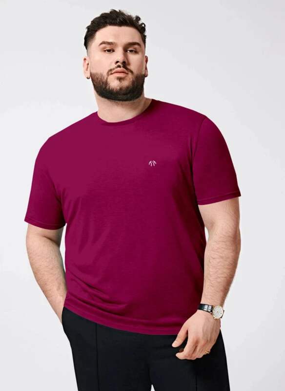Twist Men Solid Round Neck Pure Cotton Maroon T-Shirt