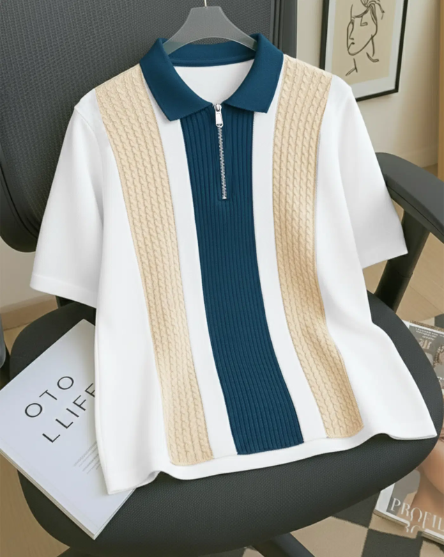 Men Cotton Blend Regular Fit Striped Polo T Shirt ( Off White )