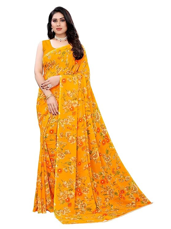 SIRIL Women's Floral Printed Georgette Saree with Unstitched Blouse Piece