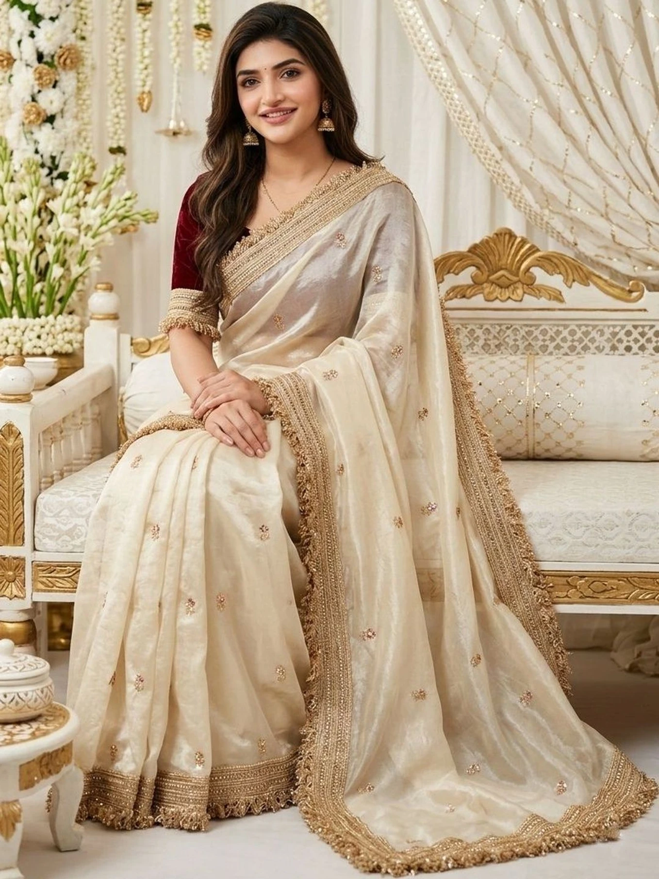 sadika Embroidered, Embellished Bollywood Tissue, Pure Silk Saree (Multicolor)