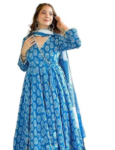 Rayon Angrakha Pattern Anarkali Kurti Pant and Dupatta Set for Women & Girls