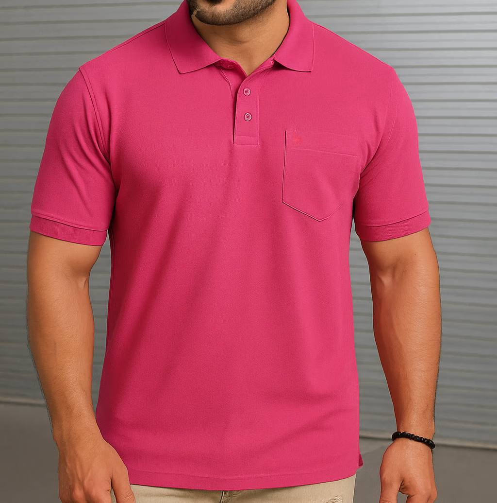 Fab Men Cotton Blend Regular Fit Solid Polo T Shirt ( Pink )ric