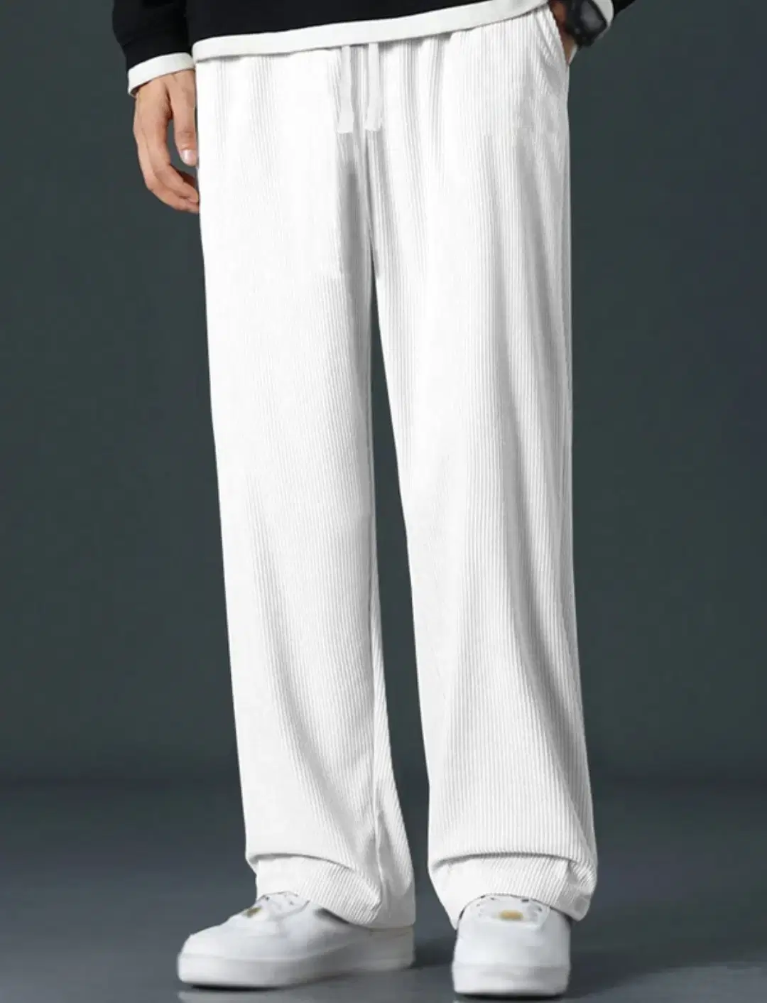 White Polyester Men's Trackpants