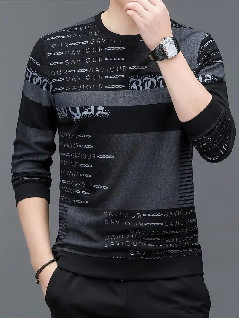 Polyester Regular Fit Printed Full Sleeves Men's Round T-Shirt - Grey