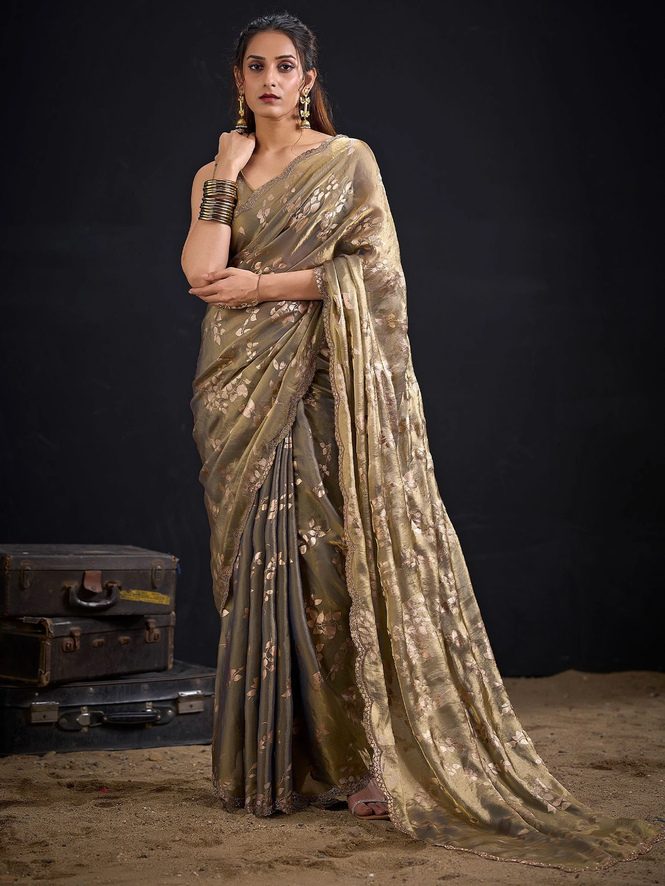Sareemall Printed Bollywood Silk Blend Saree (Light Green)