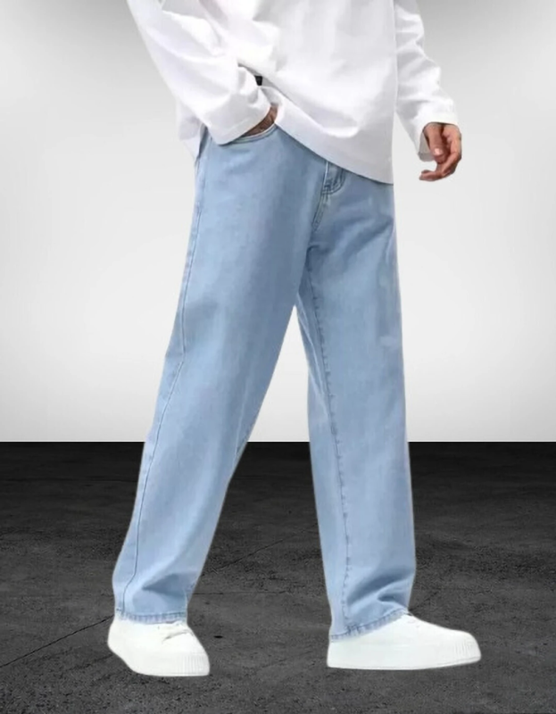 Men Loose Fit Mid Rise Light Blue Jeans