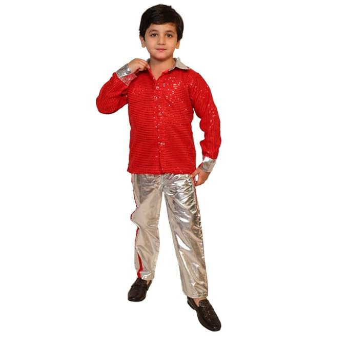Kaku Fancy Dresses Western Disco Outfit for Kids Sequin Shirt with Shining Pants for Annual Day
