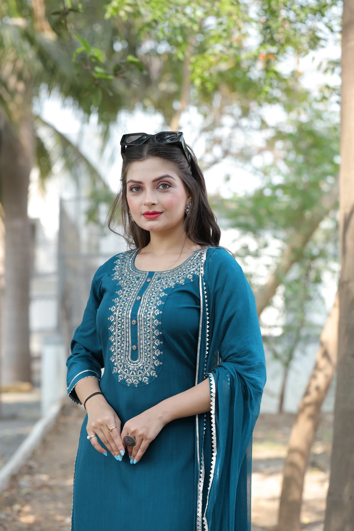 Kangopi fashion Women Viscose Rayon Kurti Pant Dupatta Set