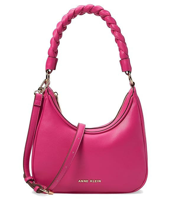 Anne Klein Convertible Shoulder Bag w/Braided Handle Hibiscus Pink One Size, Hibiscus Pink, One Size, Contemporary