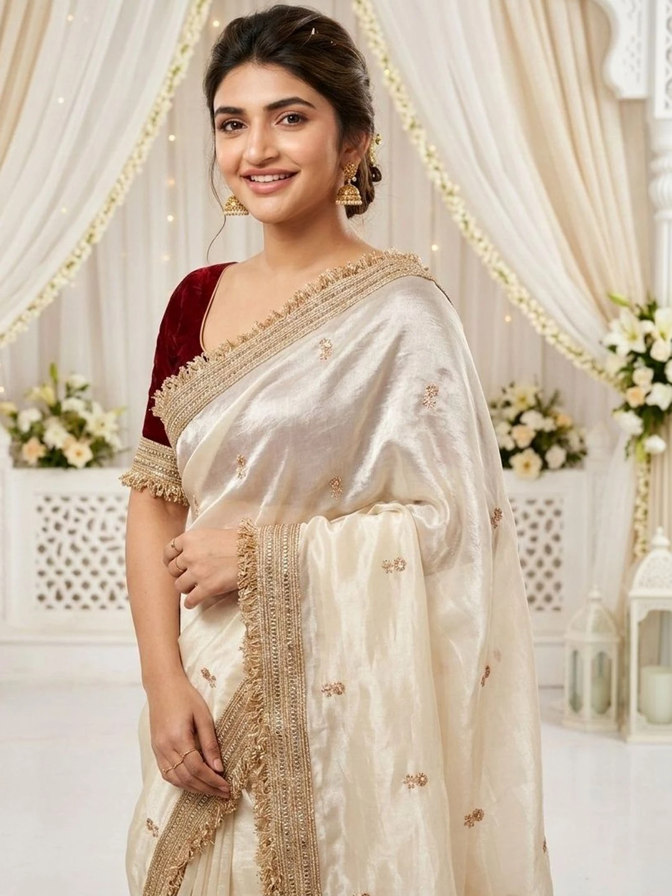 sadika Embroidered, Embellished Bollywood Tissue, Pure Silk Saree (Multicolor)