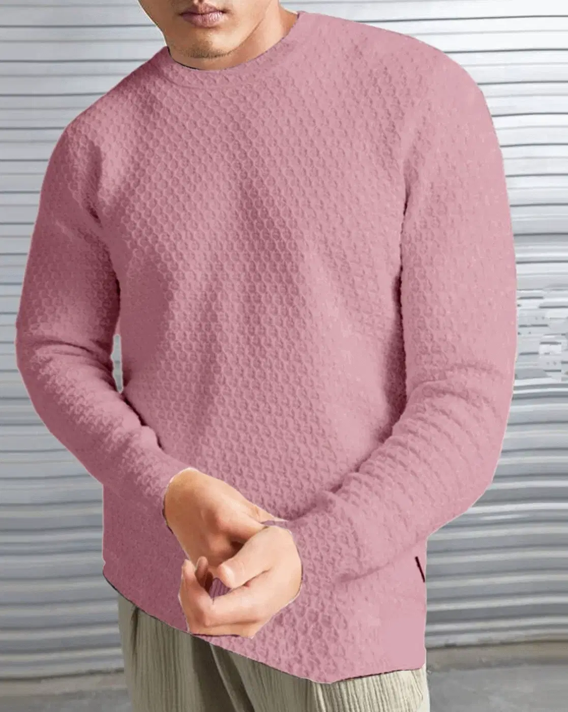Polyester Regular Fit Self Design Full Sleeves Men's Round T-Shirt - Pink ( Pack of 1 )
