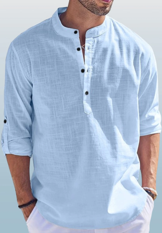 Solid Cotton Blend Straight Kurta (Light Blue)