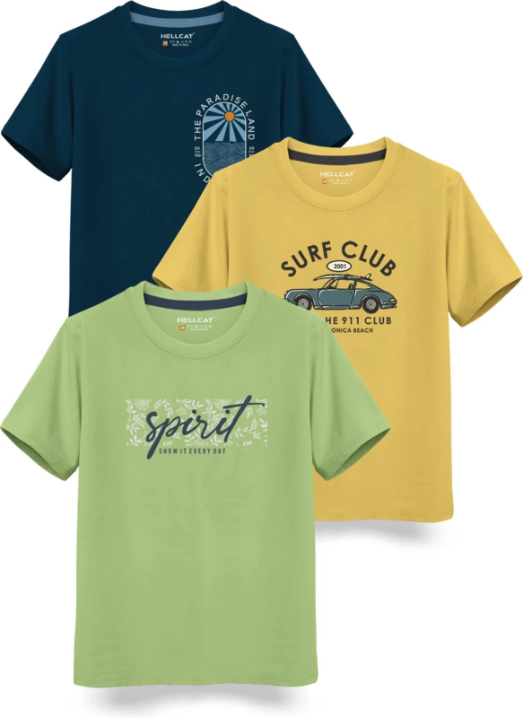 Boys Printed Cotton Blend Regular T Shirt (Green, Pack of 3)