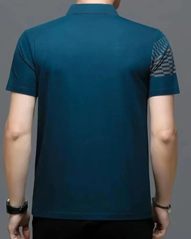 TAZO Men Printed Polo Neck Cotton Blend Blue T-Shirt