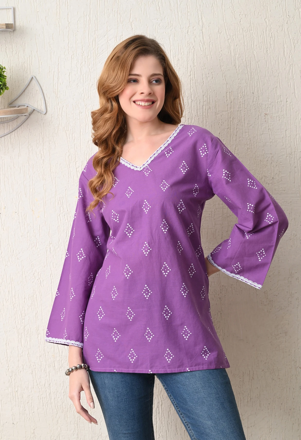 BKApparels Women Printed Pure Cotton Straight Kurta (Purple)