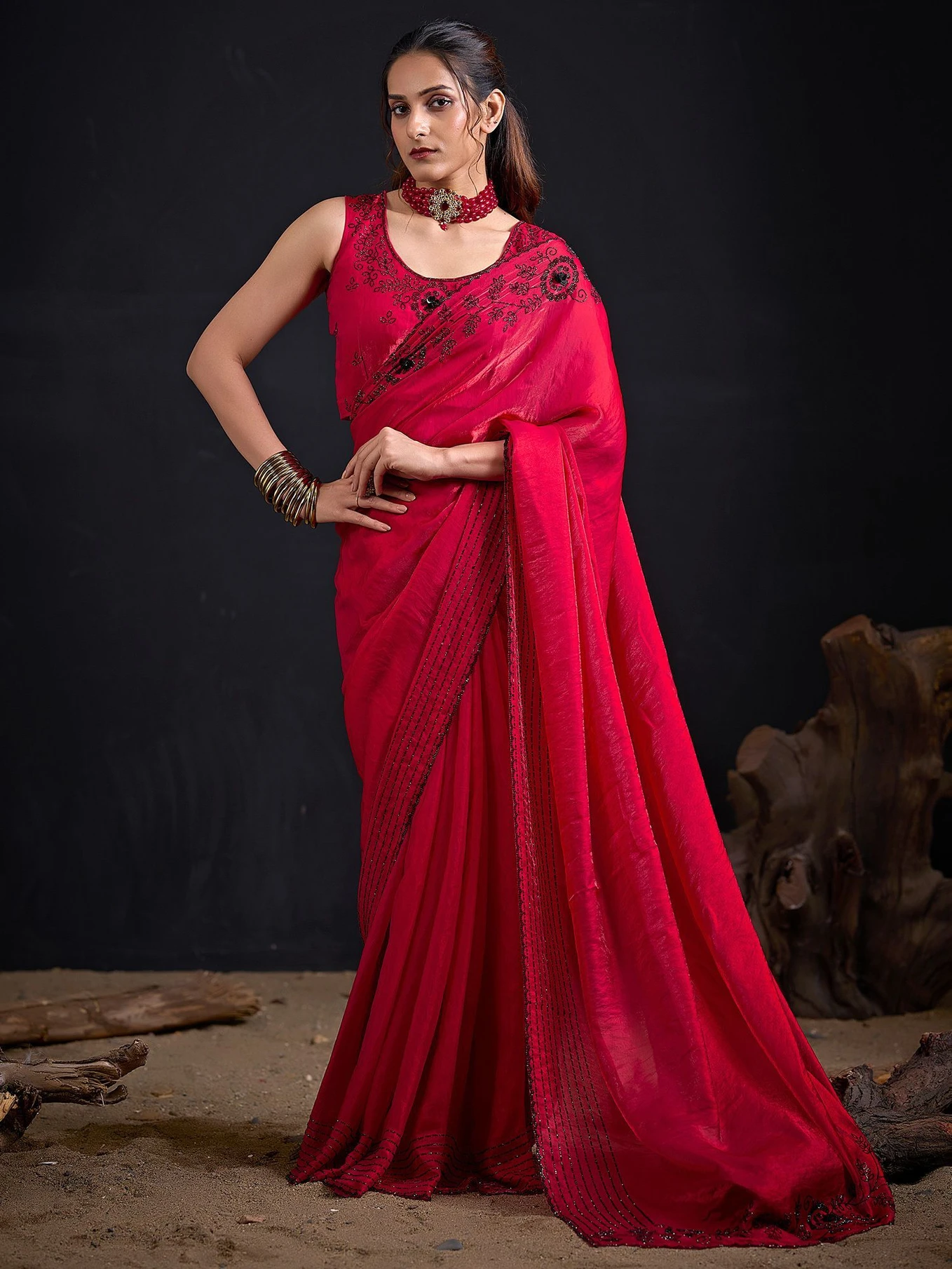 Sareemall Embellished Bollywood Silk Blend Saree (Pink)
