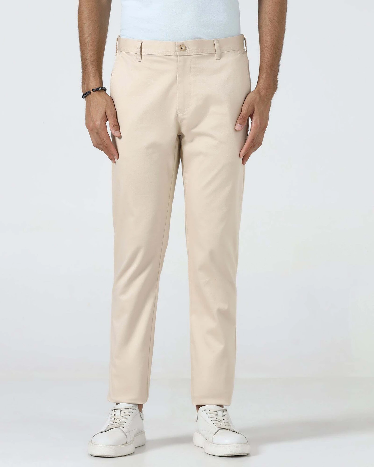 Blackberrys Men Regular Fit Beige Cotton Blend Trousers