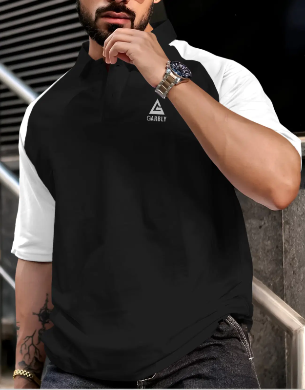 Men Cotton Blend Regular Fit Colorblock Polo T Shirt ( Grey )