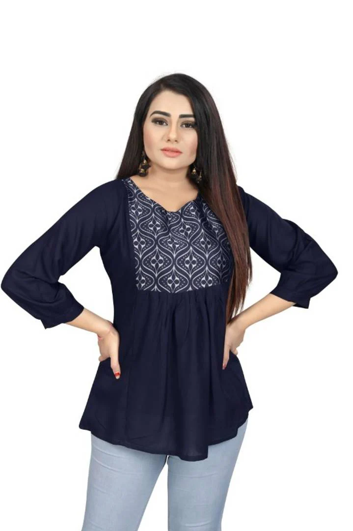 Stylish Rayon Round Neck 3/4 Sleeves Top For Women