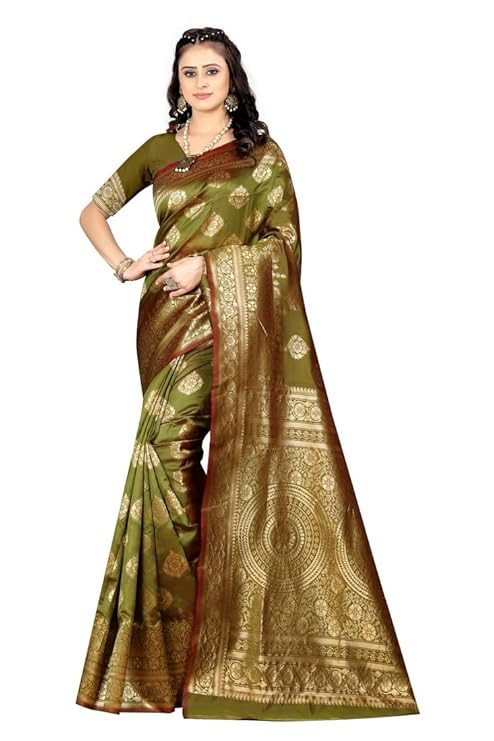 Shasmi Women's Banarasi Saree Pure Kanjivaram Silk Saree Soft new ladies 2026 Design Wear Pattu Sarees Latest Cotton Party Sari collections With Blouse Piece for Wedding sadi (SAM PARI S-3)