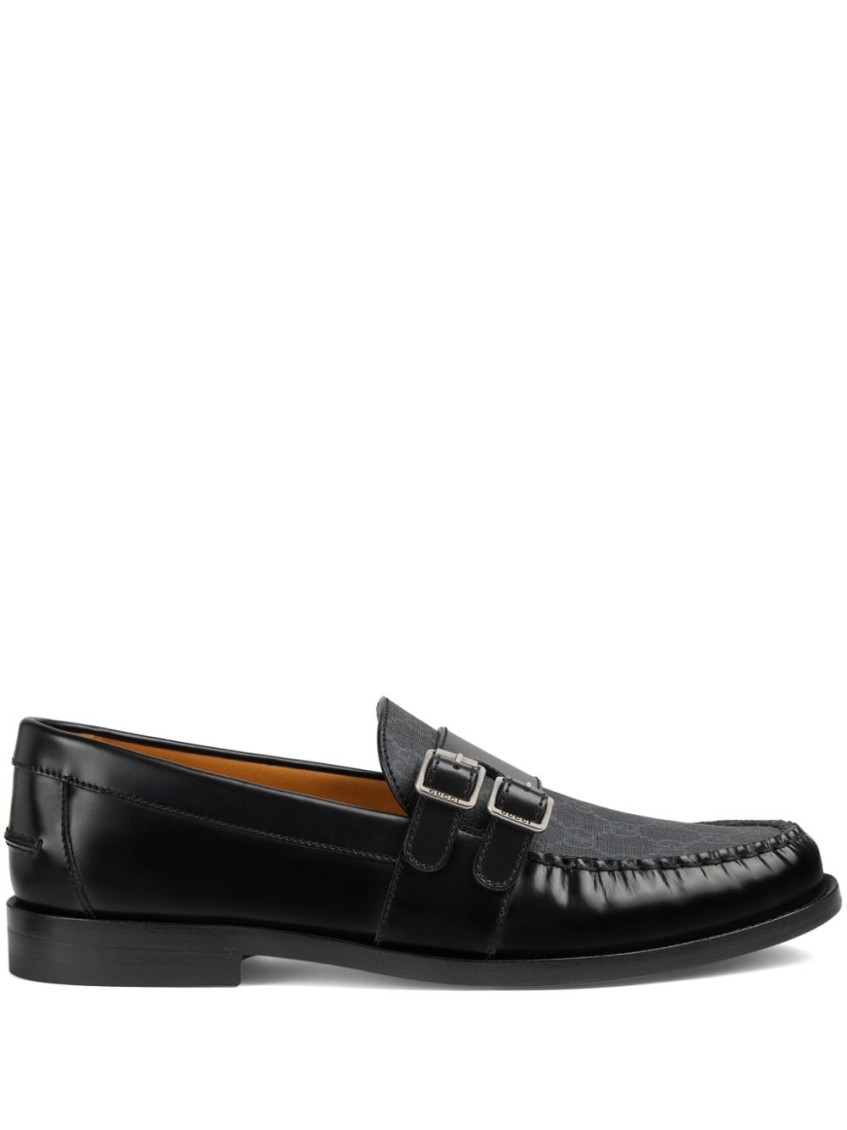 Black Gg Motif Leather Loafers