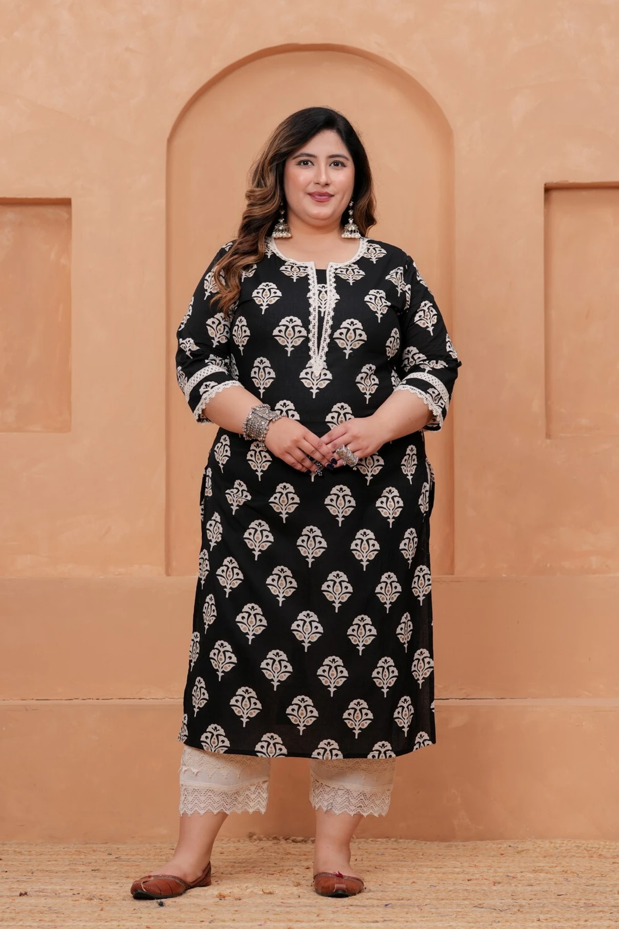 Self Design Pure Cotton Straight Kurta (Black)