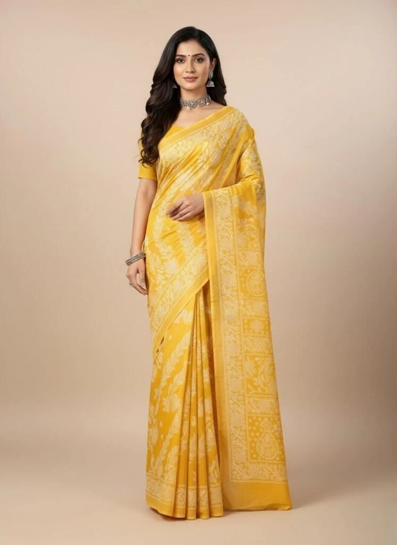 Minu Fashion Printed Daily Wear Pure Cotton Saree (Multicolor)